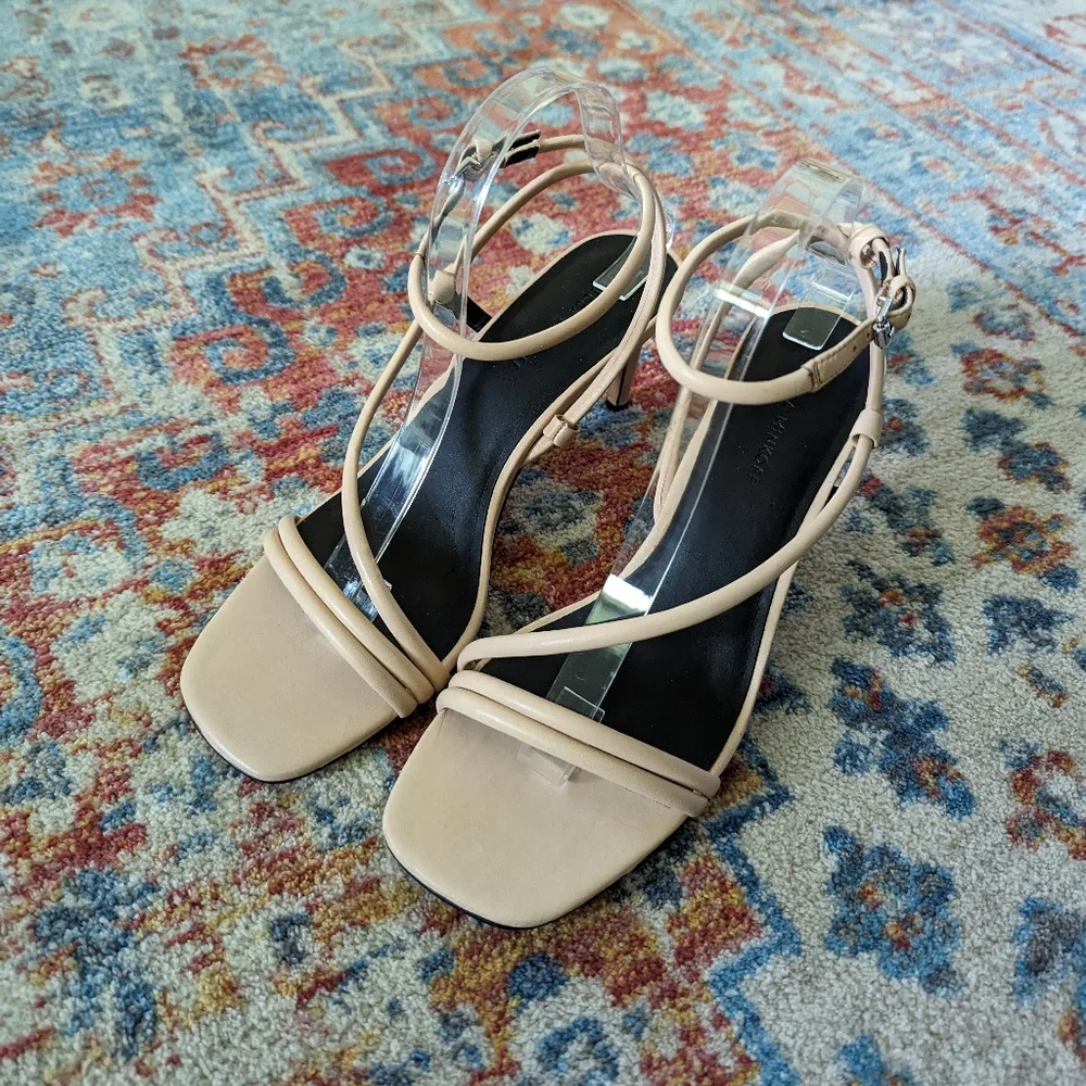 Rebecca Minkoff Women's 10 Nanine Rosewood Cream Leather Strappy Heels Sandals